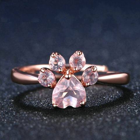 Cute Paw Rose Quartz Ring